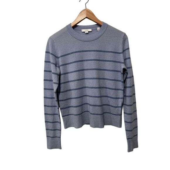 Vince Merino Wool Blend Striped Crewneck Long Sleeve Pullover Sweater Blue Small - Picture 1 of 13